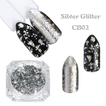 Load image into Gallery viewer, Holographic Powder on Nails Laser Silver Glitter Chrome Nail Powder DIP Shimmer Gel Polish Flakes for Manicure Pigment CH1028-4
