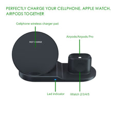 Load image into Gallery viewer, 3 in 1 10W Fast Wireless Charger Dock Station Fast Charging For iPhone XR XS Max 8 for Apple Watch 3 4 5 For AirPods For Samsung
