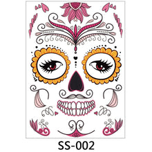 Load image into Gallery viewer, Facial makeup Sticker Special Waterproof Face tattoo Day of The Dead Skull Face dress up Halloween Temporary Tattoo Stickers
