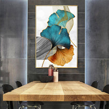 Load image into Gallery viewer, Blue Green Yellow Gold Plant Leaf Abstract Poster Nordic Canvas Print Wall Art Painting Modern Picture Living Room Decoration
