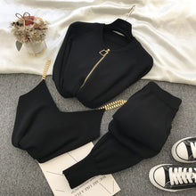 Load image into Gallery viewer, 2020 autumn Knitted sweater suit casual new product temperament chain vest knitted jacket + elastic pants three-piece sets TZ423
