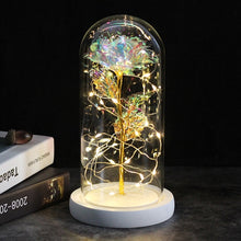 Load image into Gallery viewer, 6 Colour Beauty And The Beast Red Rose In A Glass Dome On A Wooden Base For Valentine's Gifts LED Rose Lamps Christmas
