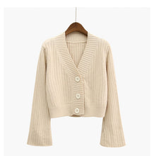 Load image into Gallery viewer, 2020 Cardigan Autumn Long Flare Sleeve Short  Sweater Women Ribbed Knitted Cotton Tops Black White Ladies Soft Outwear Female
