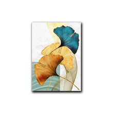 Load image into Gallery viewer, Blue Green Yellow Gold Plant Leaf Abstract Poster Nordic Canvas Print Wall Art Painting Modern Picture Living Room Decoration
