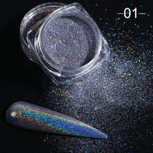 Load image into Gallery viewer, Holographic Powder on Nails Laser Silver Glitter Chrome Nail Powder DIP Shimmer Gel Polish Flakes for Manicure Pigment CH1028-4
