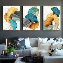 Load image into Gallery viewer, Blue Green Yellow Gold Plant Leaf Abstract Poster Nordic Canvas Print Wall Art Painting Modern Picture Living Room Decoration
