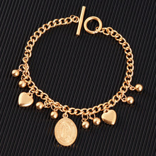 Load image into Gallery viewer, New Arrive Double Stainless Steel Religious Bracelet For Women Female Gold Color Beads Bracelet Jesus Pendant Lady Jewelry Gift
