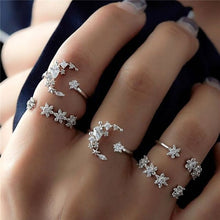 Load image into Gallery viewer, 15 Pcs/set Women Fashion Rings Hearts Fatima Hands Virgin Mary Cross Leaf Hollow Geometric Crystal Ring Set Wedding Jewelry
