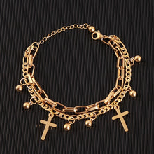 Load image into Gallery viewer, New Arrive Double Stainless Steel Religious Bracelet For Women Female Gold Color Beads Bracelet Jesus Pendant Lady Jewelry Gift
