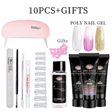 Load image into Gallery viewer, MEET ACROSS Poly UV Gel Set Nail Gel Kit 20/30ml Crystal Builder Clear Colors Gel with Lamp Gel Nail Polish For Nail Extensions
