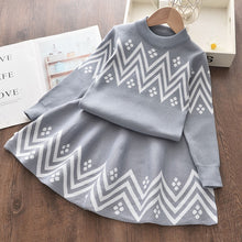Load image into Gallery viewer, Bear Leader Girls Dress 2021 Winter Geometric Pattern Dress Long Sleeve Girls Clothes Top Coat+ Tutu Dress Sweater Knitwear 2pcs
