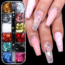 Load image into Gallery viewer, 12 Grid/Set Holographic Nail Glitter Sequins Sparkly 3D Thin Butterfly Flakes Polish Decor for Nail Art Accessories LA1558-1
