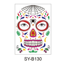 Load image into Gallery viewer, Facial makeup Sticker Special Waterproof Face tattoo Day of The Dead Skull Face dress up Halloween Temporary Tattoo Stickers
