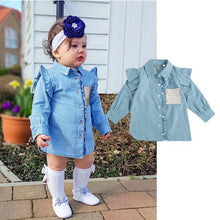 Load image into Gallery viewer, 2-7Y Autumn Toddler Kids Baby Girl Shirts Tops Clothes Denim Letter Print Long Sleeve Tops Shirt Warm Coat Shirt
