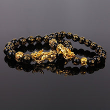 Load image into Gallery viewer, Feng Shui Black Beads Alloy Wealth Bracelet Unisex Wristband Gold Black Pixiu Wealth and Good Luck Women Men Bracelet
