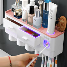 Load image into Gallery viewer, Bathroom Accessories organizer Set Toothbrush Holder Automatic Toothpaste Dispenser Holder Toothbrush Wall Mount Rack Tools Set
