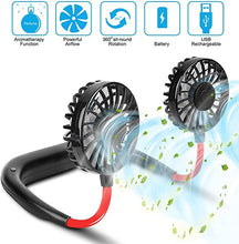 Load image into Gallery viewer, USB portable fan cold fan hands free neck fan hanging rechargeable mini sports fan 3-speed adjustable neck dual fan Home Office
