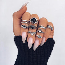Load image into Gallery viewer, 15 Pcs/set Women Fashion Rings Hearts Fatima Hands Virgin Mary Cross Leaf Hollow Geometric Crystal Ring Set Wedding Jewelry
