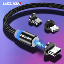 Load image into Gallery viewer, USLION 2M Fast Charging Magnetic Cable Micro USB Type C Charger For iPhone XS X 8 7 Samsung S10 9 Magnet Android Phone Cable 3M
