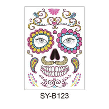 Load image into Gallery viewer, Facial makeup Sticker Special Waterproof Face tattoo Day of The Dead Skull Face dress up Halloween Temporary Tattoo Stickers
