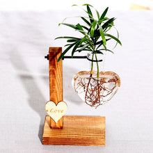 Load image into Gallery viewer, Glass and Wood Vase Planter Terrarium Table Desktop Hydroponics Plant Bonsai Flower Pot Hanging Pots with Wooden Tray Home Decor
