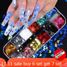 Load image into Gallery viewer, 12 Grid/Set Holographic Nail Glitter Sequins Sparkly 3D Thin Butterfly Flakes Polish Decor for Nail Art Accessories LA1558-1
