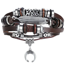Load image into Gallery viewer, IF ME Vintage Leaf Feather Multilayer Leather Bracelet Men Fashion Braided Handmade Star Rope Wrap Bracelets &amp; Bangles Male Gift
