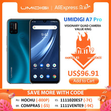 Load image into Gallery viewer, In Stock UMIDIGI A7 Pro Quad Camera Android 10 OS 6.3" FHD+ Full Screen 64GB/128GB ROM LPDDR4X Octa Core Global Version Phone
