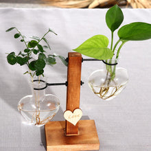 Load image into Gallery viewer, Glass and Wood Vase Planter Terrarium Table Desktop Hydroponics Plant Bonsai Flower Pot Hanging Pots with Wooden Tray Home Decor
