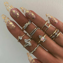 Load image into Gallery viewer, 15 Pcs/set Women Fashion Rings Hearts Fatima Hands Virgin Mary Cross Leaf Hollow Geometric Crystal Ring Set Wedding Jewelry

