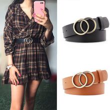Load image into Gallery viewer, Fashion Leather Waist Belt For Jeans Double Ring Pearl Buckle Ladies Belt For Dresses Black White Women Belt Wild Waistband

