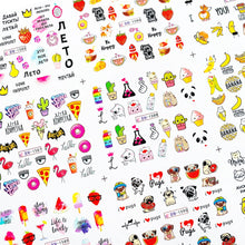 Load image into Gallery viewer, 12pcs Cute Cartoon Nail Stickers Water Decals Banana Fruit Character ransfer Slider Nail Art Tattoo Manicure Foil Wraps 2020 New
