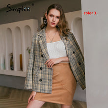 Load image into Gallery viewer, Simplee Elegant autumn winter plaid women blazer coat Causal long sleeve tweed coat short Office ladies pocket women suit blazer
