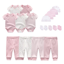 Load image into Gallery viewer, 2021 Unisex Clothing Sets Newborn Baby Boy Clothes Solid Bodysuits+Pants+Hats+Gloves Cotton Baby Girl Clothes Roupa de bebe
