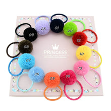 Load image into Gallery viewer, 14pcs/lot 1.4" Small Solid Double Fur Ball With Elastic Rope Handmade Hair Band For Kids Girls Hair Accessories
