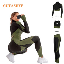 Load image into Gallery viewer, GUTASHYE Sport Suit Woman Seamless Running Tracksuit Sportswear Gym Crop Top Yoga Pant Fitness Clothes Workout Leggings Yoga Set
