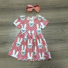 Load image into Gallery viewer, sring/summer Easter baby girls children clothes boutique milk silk dress bunny sunglass short sleeve knee length match bow

