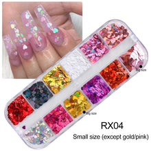 Load image into Gallery viewer, 12 Grid/Set Holographic Nail Glitter Sequins Sparkly 3D Thin Butterfly Flakes Polish Decor for Nail Art Accessories LA1558-1
