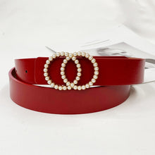 Load image into Gallery viewer, Fashion Leather Waist Belt For Jeans Double Ring Pearl Buckle Ladies Belt For Dresses Black White Women Belt Wild Waistband
