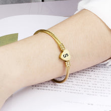 Load image into Gallery viewer, Fashion Girls Gold Color Stainless Steel Heart Bracelet Bangle With Letter Fashion Initial Alphabet Charms Bracelets For Women
