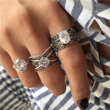 Load image into Gallery viewer, 15 Pcs/set Women Fashion Rings Hearts Fatima Hands Virgin Mary Cross Leaf Hollow Geometric Crystal Ring Set Wedding Jewelry
