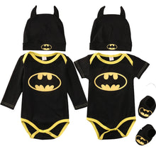 Load image into Gallery viewer, Batman Rompers Bodysuit Shoes Hat Costumes 3Pcs Jumpsuits Halloween Newborn Baby Boy Girl Clothes Summer Autumn Outfits Sets
