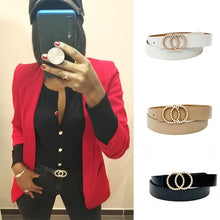 Load image into Gallery viewer, Fashion Leather Waist Belt For Jeans Double Ring Pearl Buckle Ladies Belt For Dresses Black White Women Belt Wild Waistband
