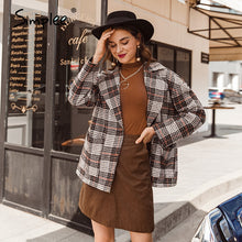 Load image into Gallery viewer, Simplee Elegant autumn winter plaid women blazer coat Causal long sleeve tweed coat short Office ladies pocket women suit blazer
