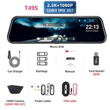 Load image into Gallery viewer, Jansite 10 inches 2.5K Car DVR Touch Screen Stream Media Dual Lens Video Recorder Rearview mirror Dash cam Front and Rear camera
