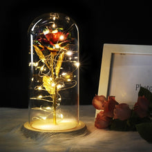 Load image into Gallery viewer, 6 Colour Beauty And The Beast Red Rose In A Glass Dome On A Wooden Base For Valentine's Gifts LED Rose Lamps Christmas

