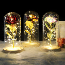 Load image into Gallery viewer, 6 Colour Beauty And The Beast Red Rose In A Glass Dome On A Wooden Base For Valentine's Gifts LED Rose Lamps Christmas
