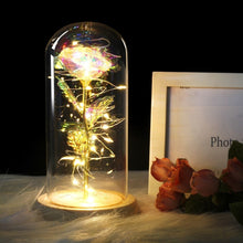 Load image into Gallery viewer, 6 Colour Beauty And The Beast Red Rose In A Glass Dome On A Wooden Base For Valentine's Gifts LED Rose Lamps Christmas
