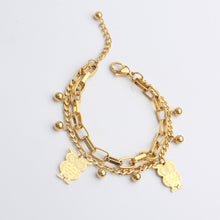 Load image into Gallery viewer, FINE4U B125 Stainless Steel Tree Owl Boy and Girl Charm Bracelet Double Layer Gold Figaro Chain Bracelets For Men Women
