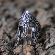 Load image into Gallery viewer, Man Viking Warrior Helmet Ring Scandinavian Pagan Norse Rune Stainless Steel Rings Totem Amulet Jewelry
